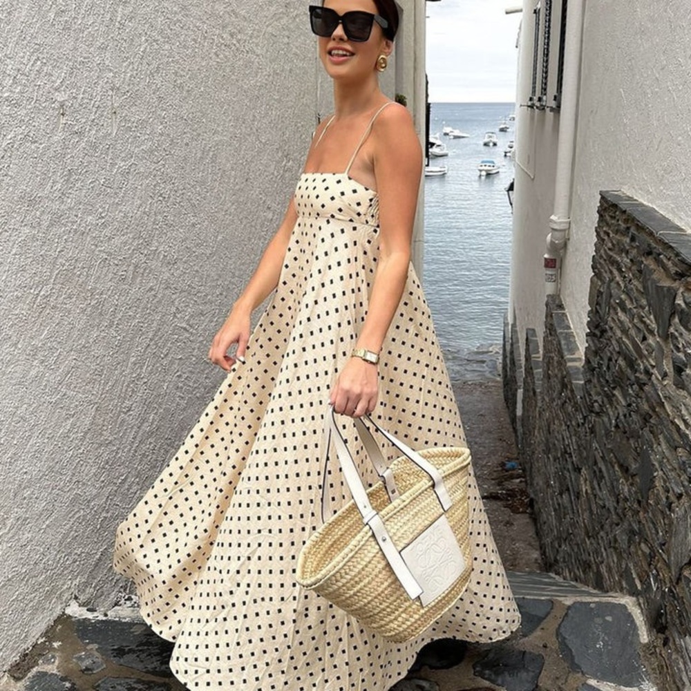 Commense Spotted Cream Maxi Sundress with Thin Straps